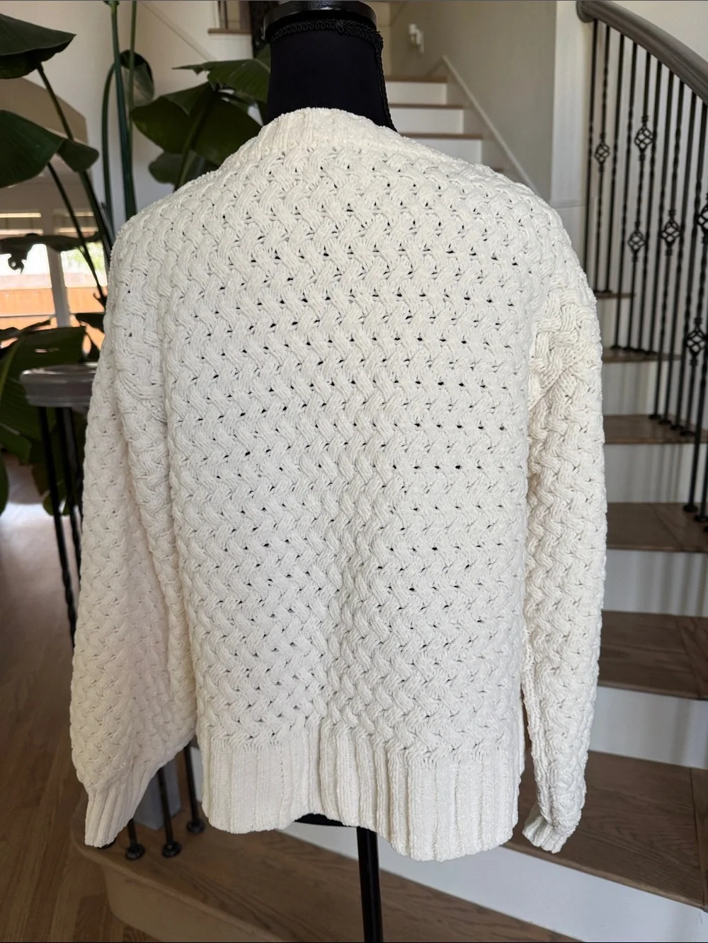 Pink Rose Cream Chunky Knit Button-Front Women's Cardigan (M)